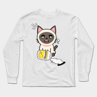 Funny Siamese cat spilled a jar of mayonnaise Long Sleeve T-Shirt